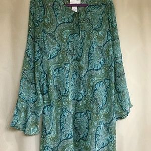 Tunic length aqua color blouse